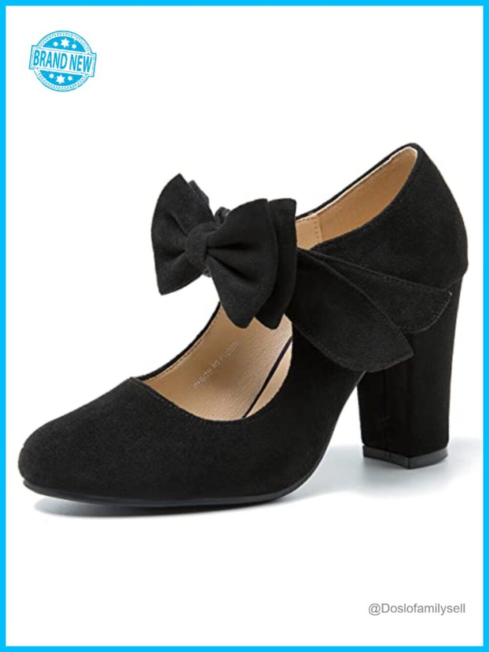 MAIERNISI JESSI Women's Mary Jane Pumps with Bow, 3.54 Inch Chunky Heel, Round